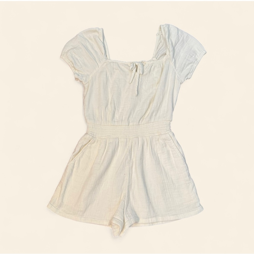 Aerie White Romper Women’s Size XS Puff Sleeve Boho Summer Cottagecore